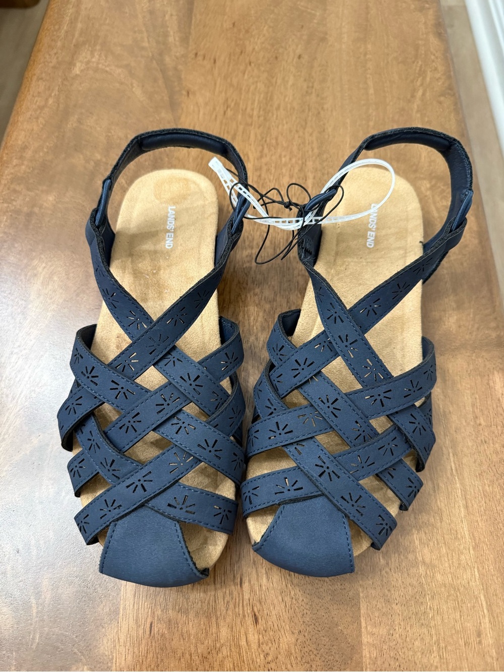 Lands' End Navy Laser-Cut Crisscross Sandals size 8